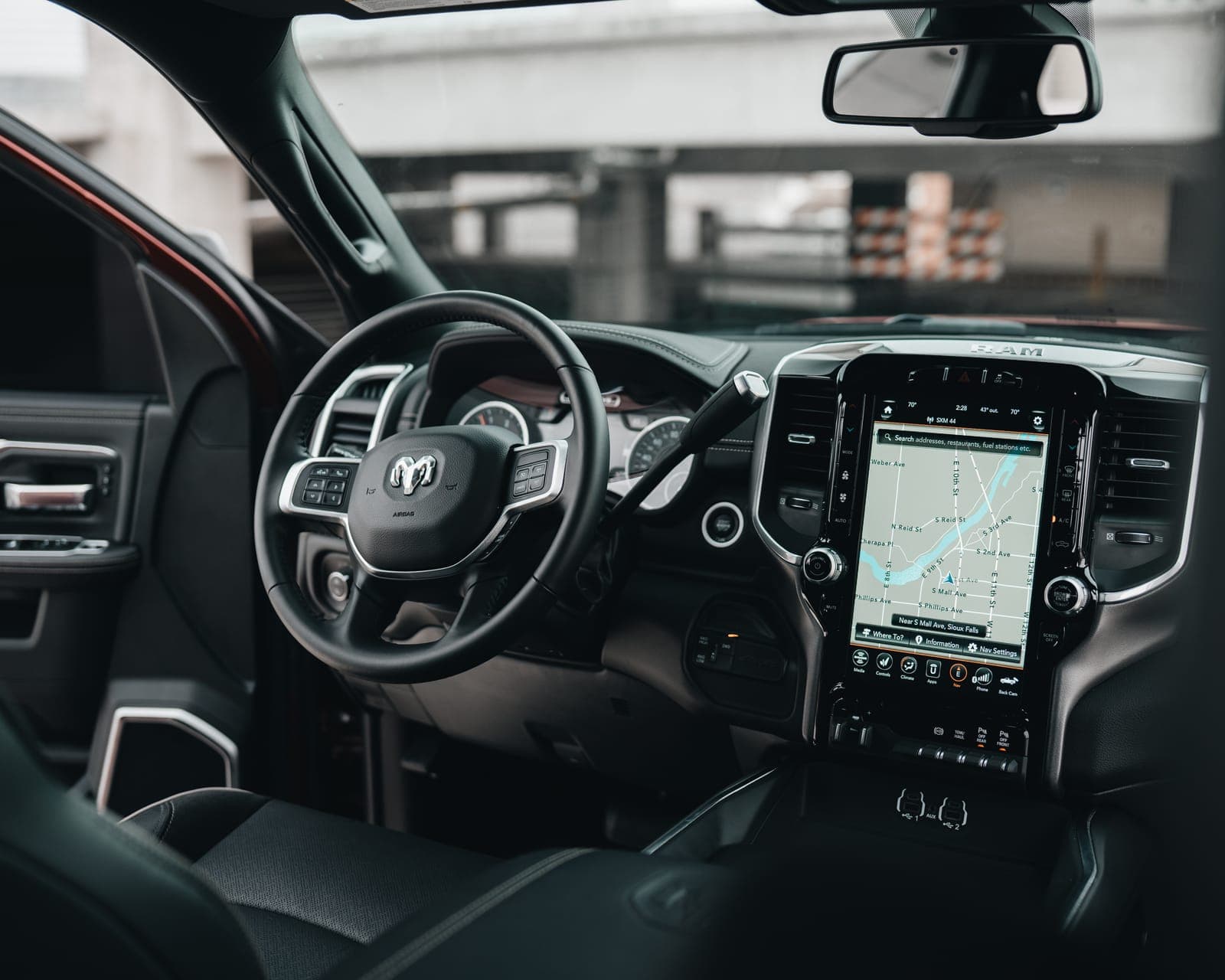 The dashboard and touchscreen of a modern car
